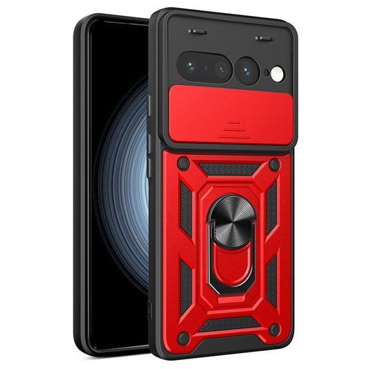 For Google Pixel 7 Pro 5G Case with Slide Camera Lid PC+TPU Kickstand Phone Cover - Red