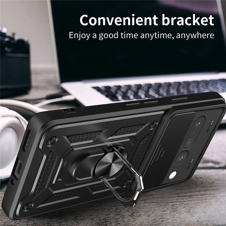 For Google Pixel 7 Pro 5G Case with Slide Camera Lid PC+TPU Kickstand Phone Cover - Red