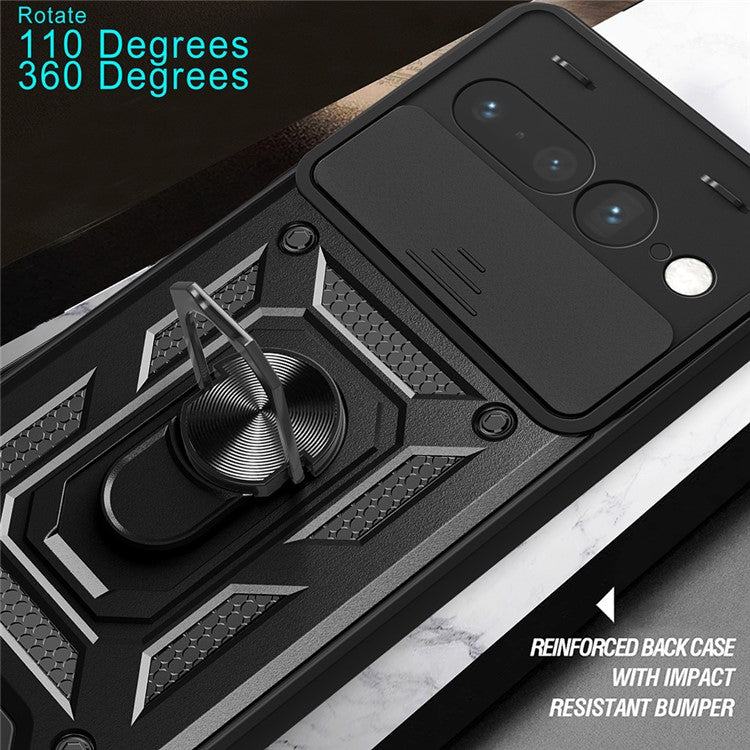 For Google Pixel 7 Pro 5G Case with Slide Camera Lid PC+TPU Kickstand Phone Cover - Red