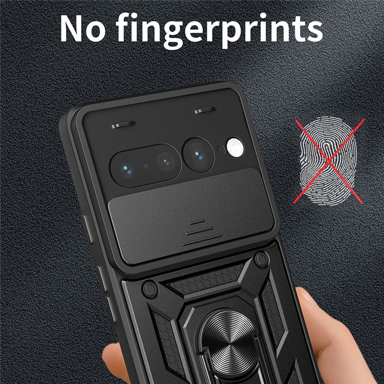 For Google Pixel 7 Pro 5G Case with Slide Camera Lid PC+TPU Kickstand Phone Cover - Blue