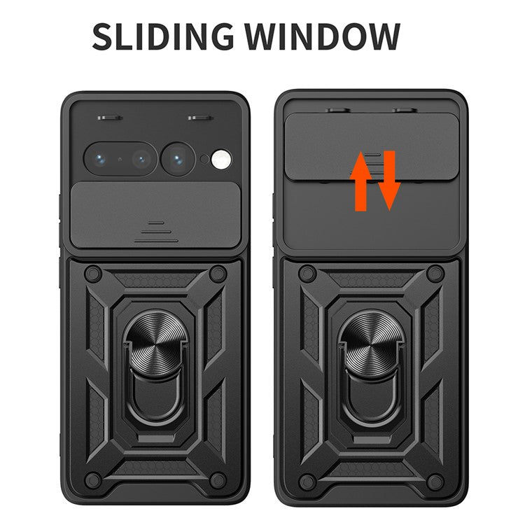 For Google Pixel 7 Pro 5G Case with Slide Camera Lid PC+TPU Kickstand Phone Cover - Green