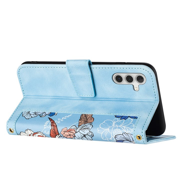 For Samsung Galaxy S25+ Case PU Leather Floral Phone Cover with Card Slots - Baby Blue