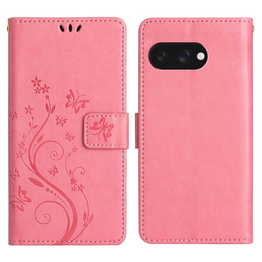 For Google Pixel 9a Case PU Leather Phone Wallet Cover with Strap - Pink