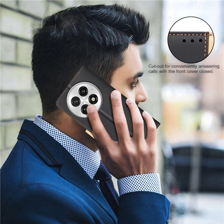 BINFEN COLOR BF33 for OnePlus 13 Leather Case Splicing Color RFID Blocking - Black