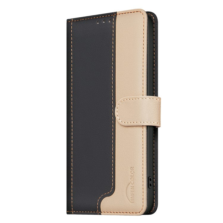 BINFEN COLOR BF33 for OnePlus 13 Leather Case Splicing Color RFID Blocking - Black