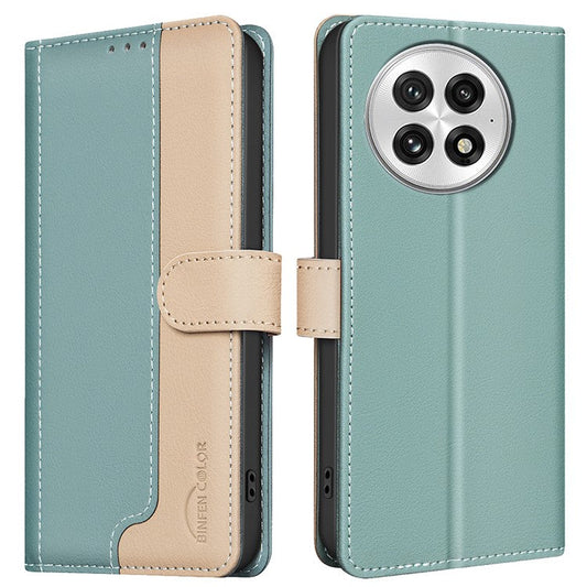BINFEN COLOR BF33 for OnePlus 13 Leather Case Splicing Color RFID Blocking - Green