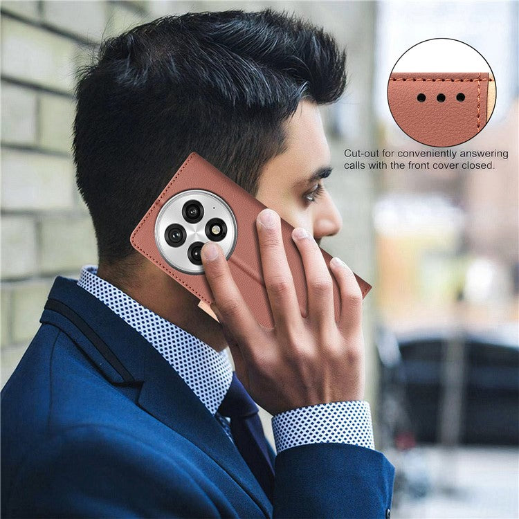 BINFEN COLOR BF33 for OnePlus 13 Leather Case Splicing Color RFID Blocking - Brown