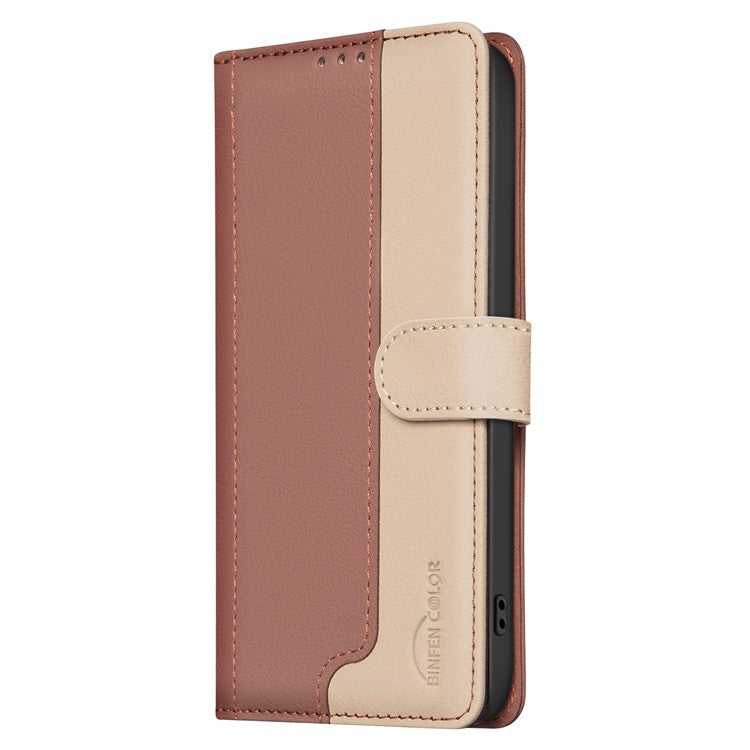 BINFEN COLOR BF33 for OnePlus 13 Leather Case Splicing Color RFID Blocking - Brown