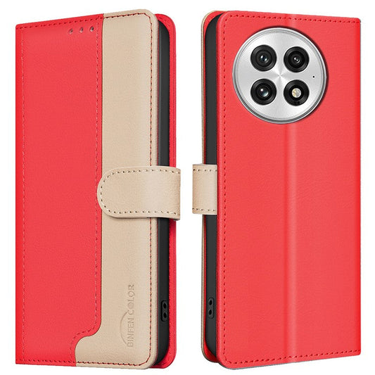 BINFEN COLOR BF33 for OnePlus 13 Leather Case Splicing Color RFID Blocking - Red
