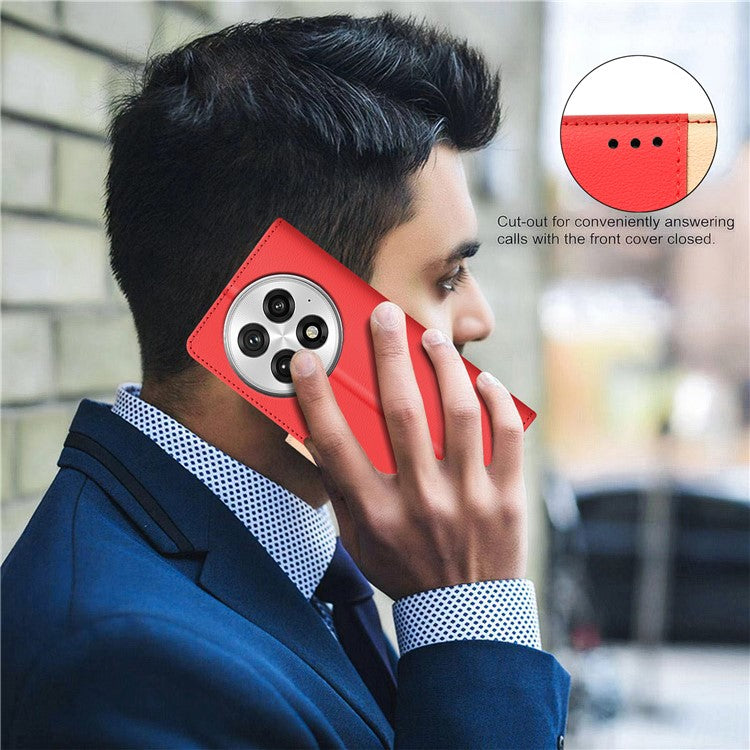 BINFEN COLOR BF33 for OnePlus 13 Leather Case Splicing Color RFID Blocking - Red