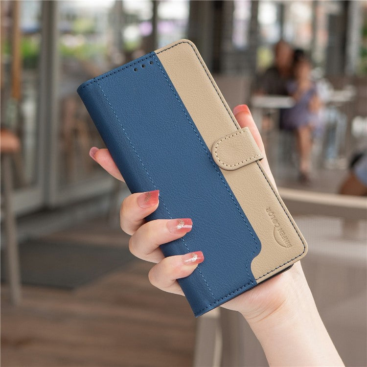 BINFEN COLOR BF33 for OnePlus 13 Leather Case Splicing Color RFID Blocking - Blue