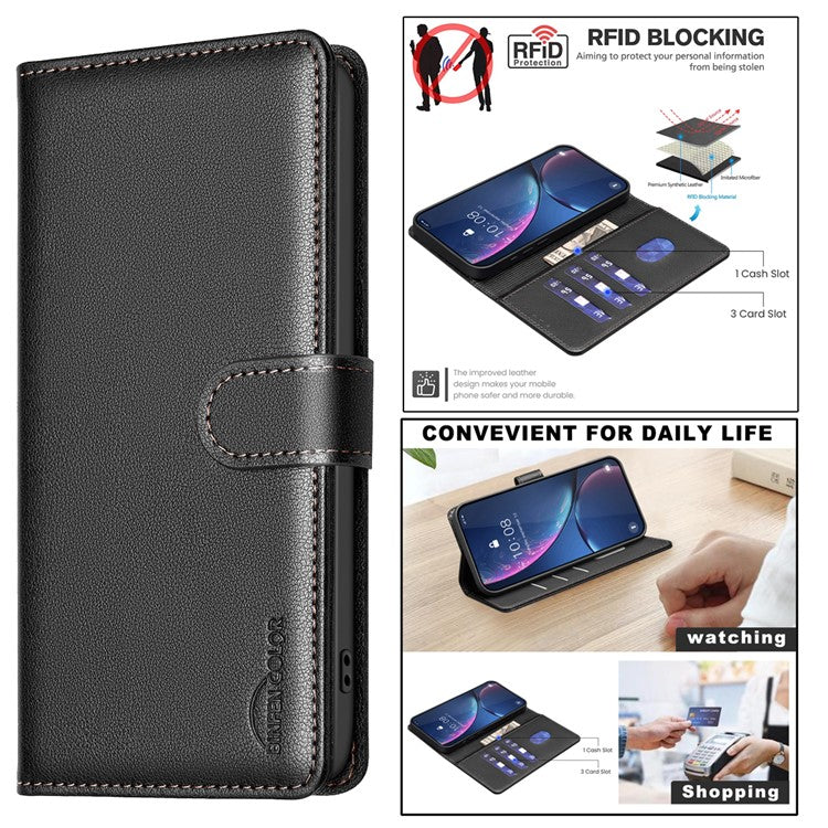 BINFEN COLOR BF32 For OnePlus 13 Leather Case Wallet RFID Blocking Phone Cover - Black