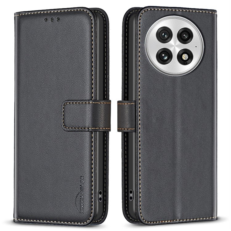 BINFEN COLOR BF17 For OnePlus 13 Case Wallet Folio Flip Leather Cover - Black