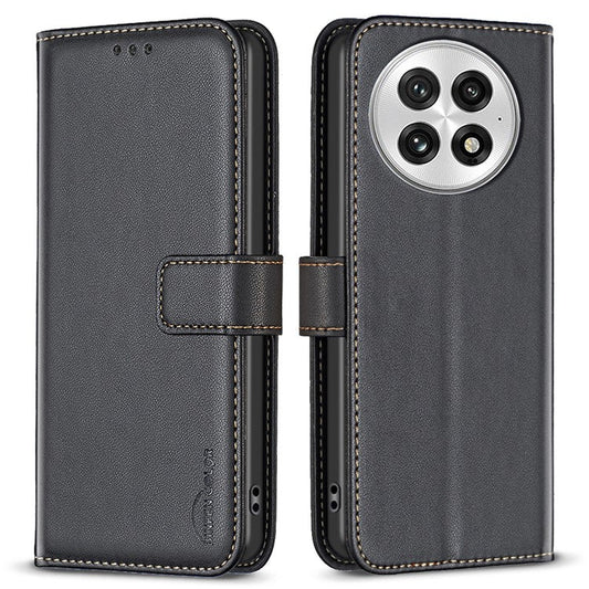 BINFEN COLOR BF17 For OnePlus 13 Case Wallet Folio Flip Leather Cover - Black