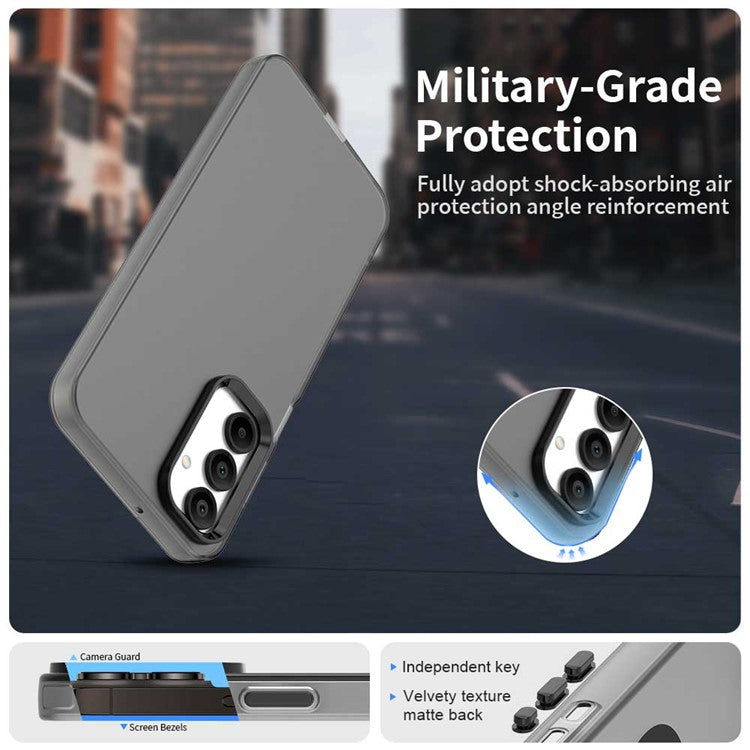 For Samsung Galaxy A16 5G / A16 4G Case PC+TPU+PET Matte Anti-Drop Phone Back Cover - Black