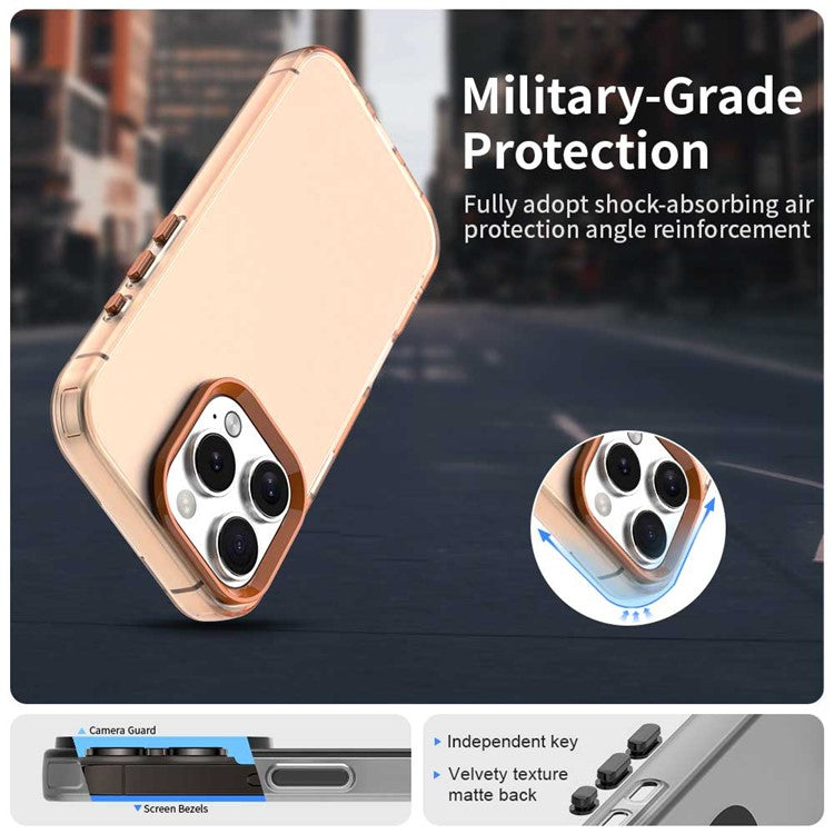 For iPhone 16 Pro Case PC+TPU+PET Matte Anti-Drop Phone Back Cover - Orange