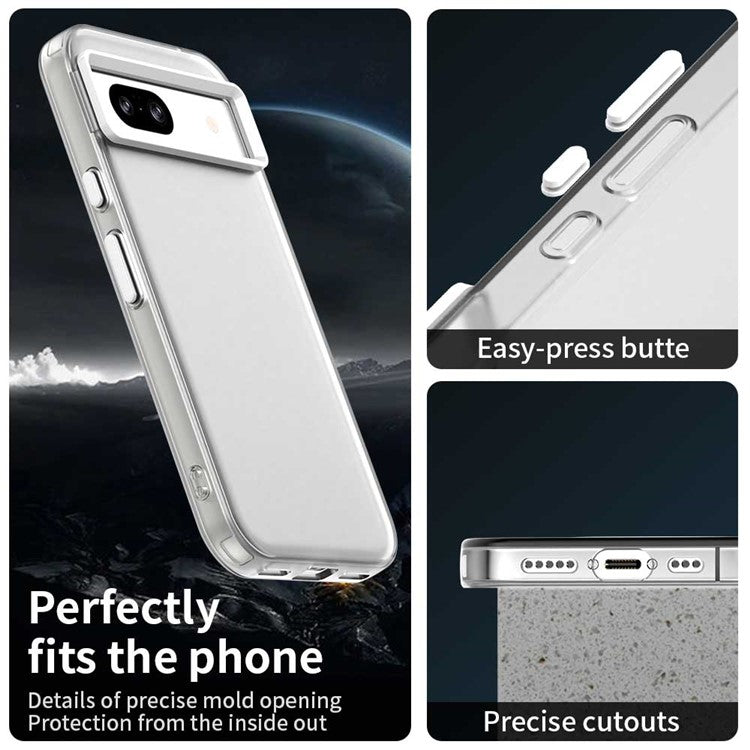 For Google Pixel 8a Case PC+TPU+PET Matte Anti-Drop Phone Back Cover - White