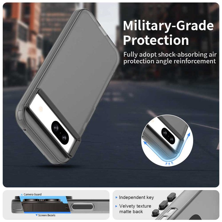 For Google Pixel 8a Case PC+TPU+PET Matte Anti-Drop Phone Back Cover - Black