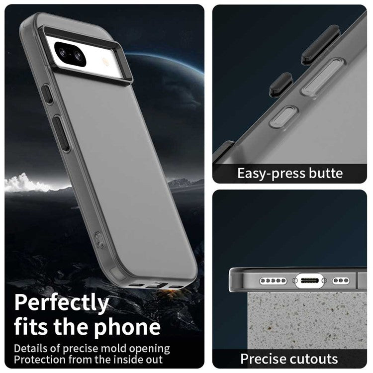 For Google Pixel 8a Case PC+TPU+PET Matte Anti-Drop Phone Back Cover - Black