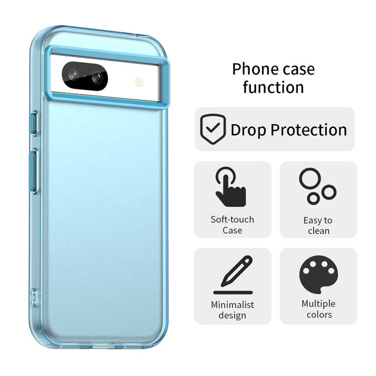 For Google Pixel 8a Case PC+TPU+PET Matte Anti-Drop Phone Back Cover - Blue