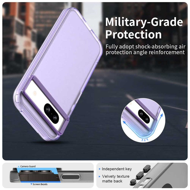 For Google Pixel 8a Case PC+TPU+PET Matte Anti-Drop Phone Back Cover - Purple