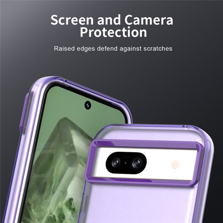 For Google Pixel 8a Case PC+TPU+PET Matte Anti-Drop Phone Back Cover - Purple