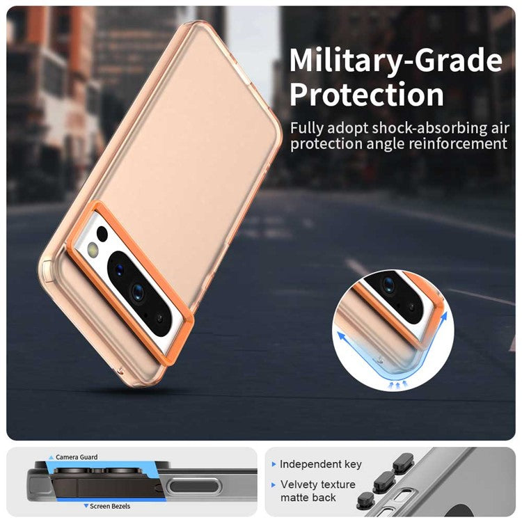 For Google Pixel 8 Pro Case PC+TPU+PET Matte Anti-Drop Phone Back Cover - Orange