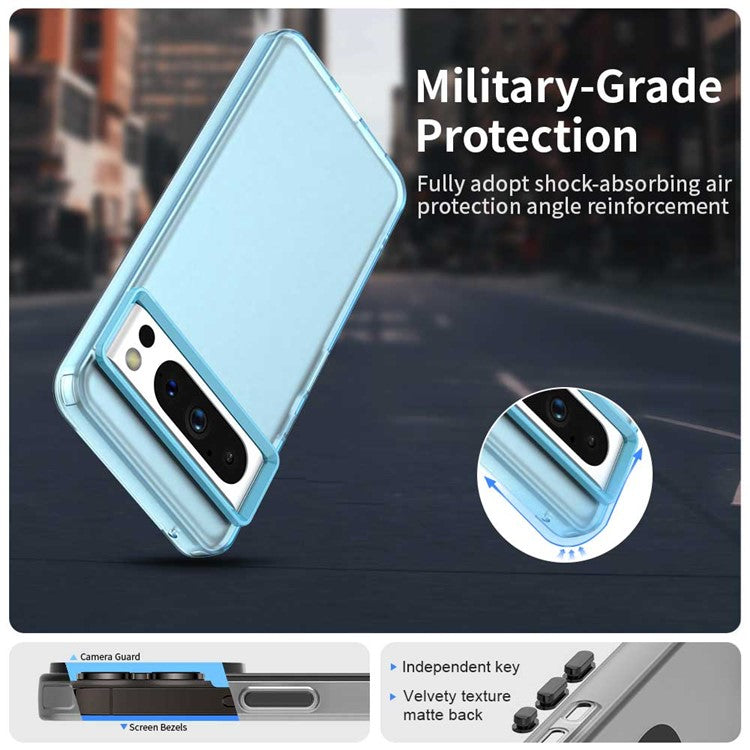 For Google Pixel 8 Pro Case PC+TPU+PET Matte Anti-Drop Phone Back Cover - Blue