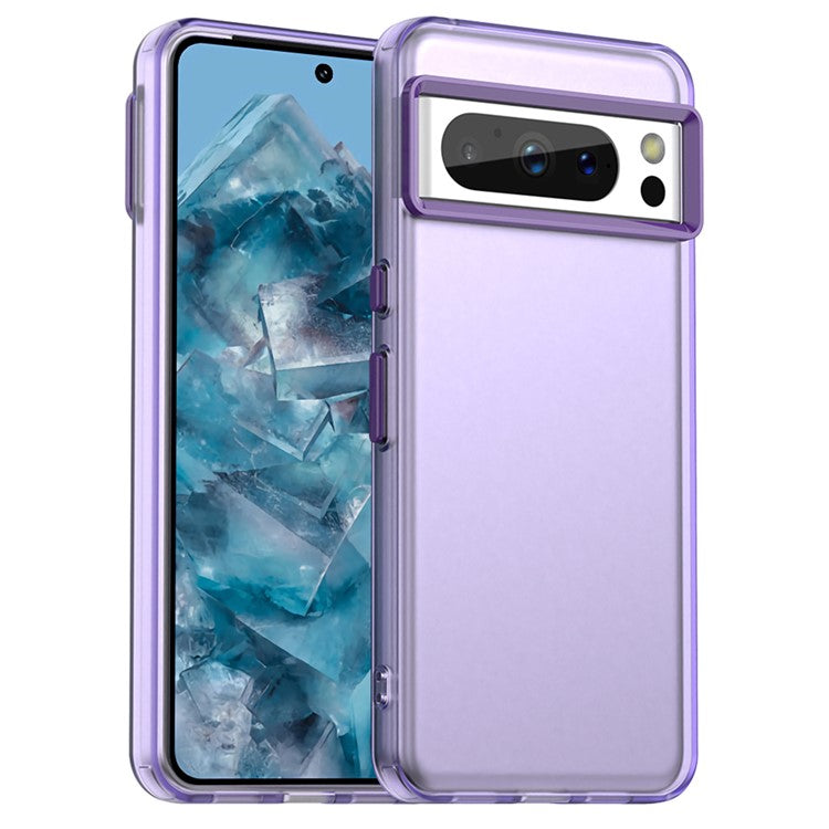 For Google Pixel 8 Pro Case PC+TPU+PET Matte Anti-Drop Phone Back Cover - Purple