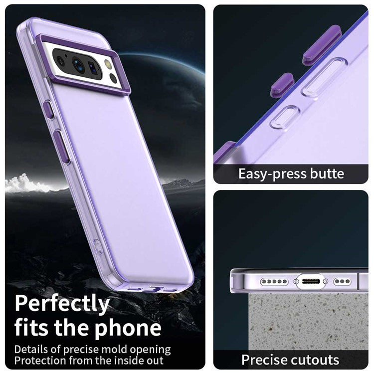 For Google Pixel 8 Pro Case PC+TPU+PET Matte Anti-Drop Phone Back Cover - Purple