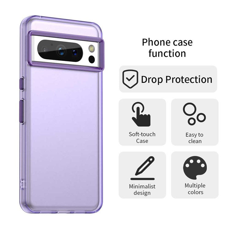 For Google Pixel 8 Pro Case PC+TPU+PET Matte Anti-Drop Phone Back Cover - Purple