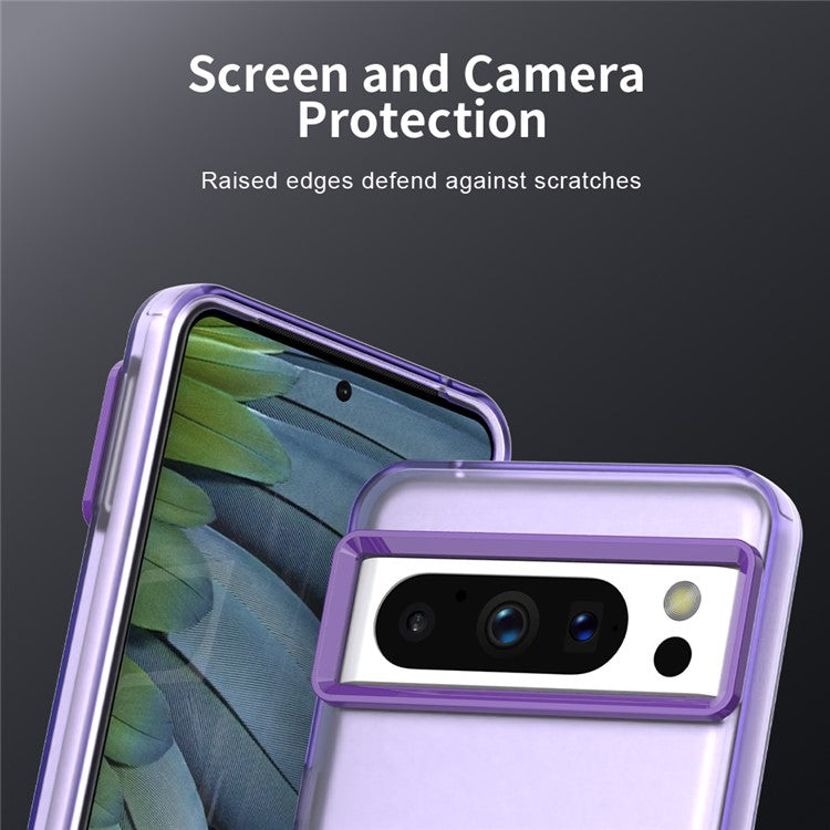 For Google Pixel 8 Pro Case PC+TPU+PET Matte Anti-Drop Phone Back Cover - Purple