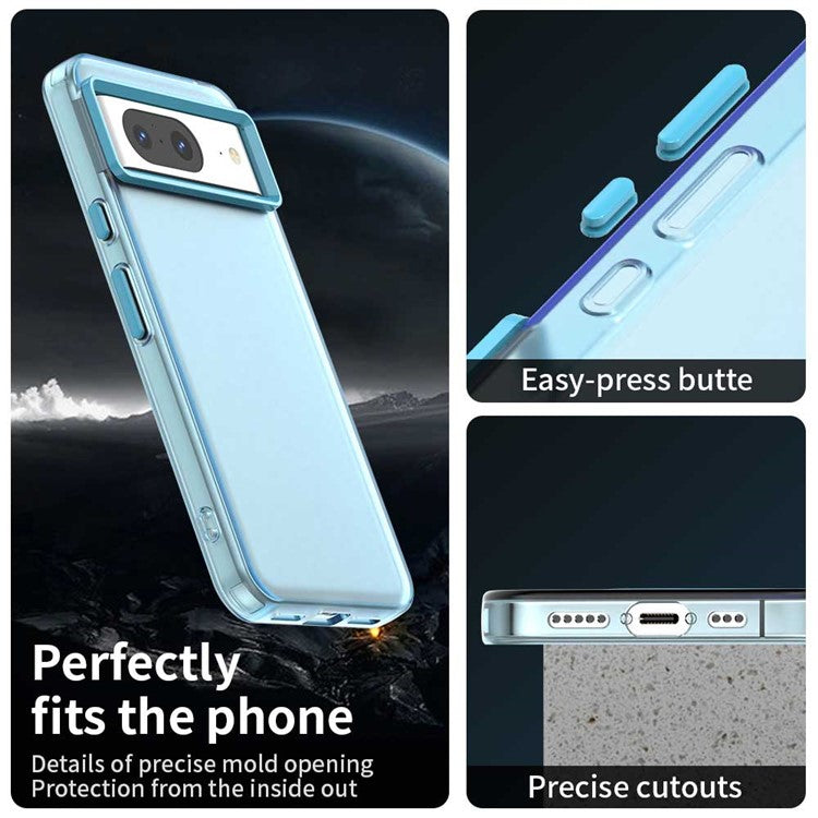 For Google Pixel 8 Case PC+TPU+PET Matte Anti-Drop Phone Back Cover - Blue