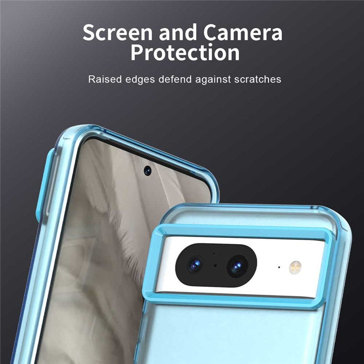 For Google Pixel 8 Case PC+TPU+PET Matte Anti-Drop Phone Back Cover - Blue