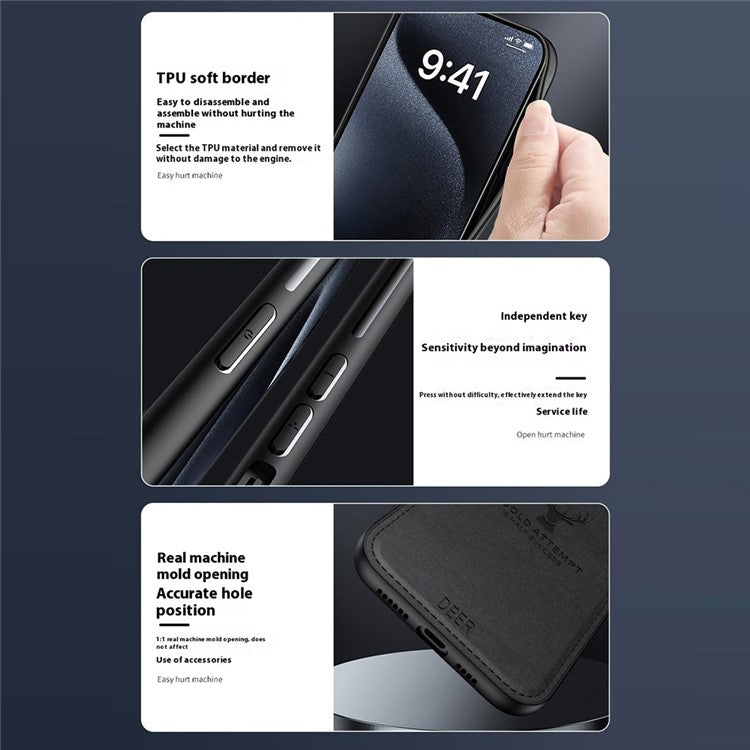 For OnePlus 13 Case Deer Pattern Cloth Texture PU Leather Hybrid Phone Cover - Black