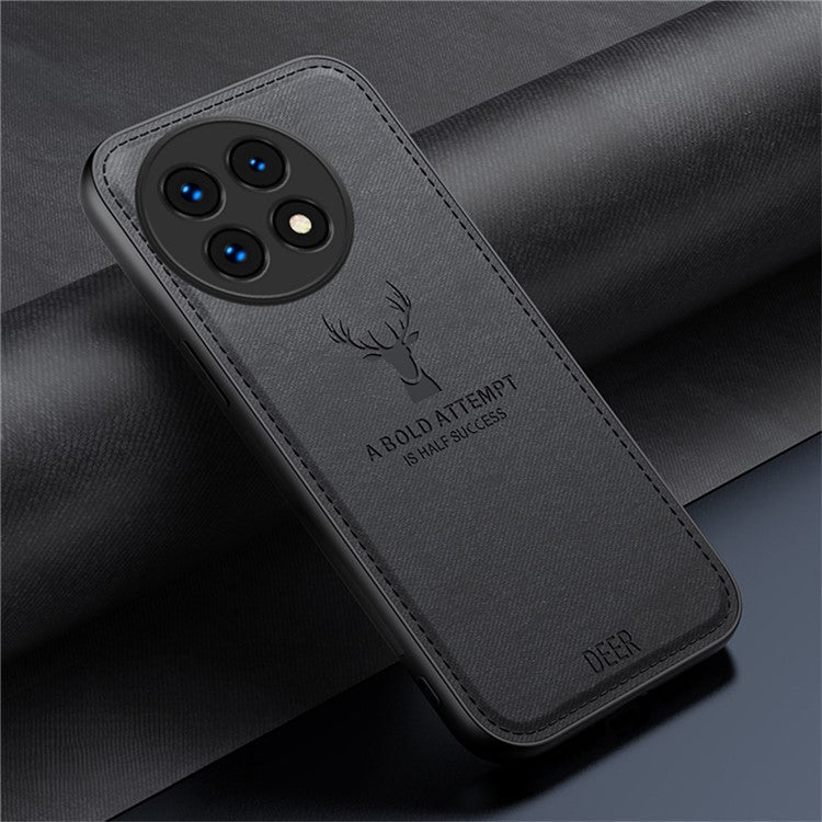 For OnePlus 13 Case Deer Pattern Cloth Texture PU Leather Hybrid Phone Cover - Black