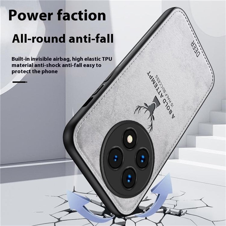 For OnePlus 13 Case Deer Pattern Cloth Texture PU Leather Hybrid Phone Cover - Grey