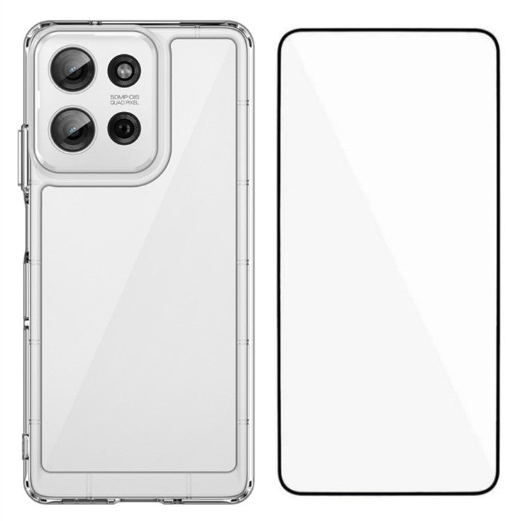 WANLONFENG MF Series for Motorola Moto G75 5G Case TPU+Acrylic Clear Phone Cover with Tempered Glass Film