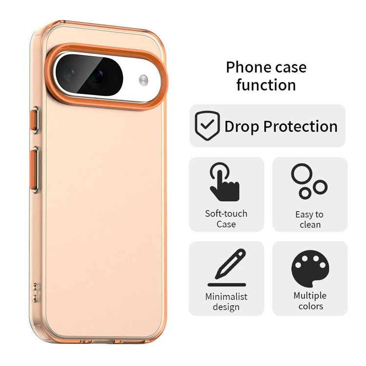 For Google Pixel 9 / 9 Pro Case PC+TPU+PET Matte Anti-Drop Phone Back Cover - Orange