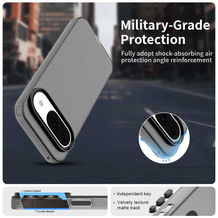 For Google Pixel 9 / 9 Pro Case PC+TPU+PET Matte Anti-Drop Phone Back Cover - Black