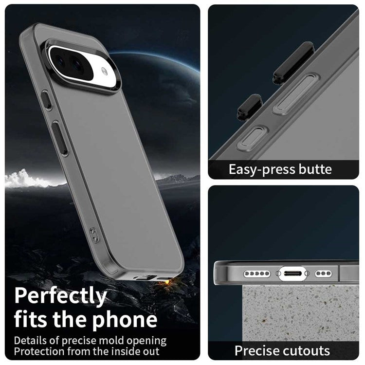 For Google Pixel 9 / 9 Pro Case PC+TPU+PET Matte Anti-Drop Phone Back Cover - Black