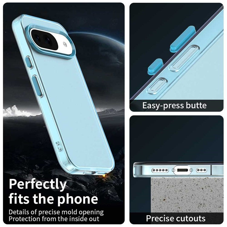 For Google Pixel 9 / 9 Pro Case PC+TPU+PET Matte Anti-Drop Phone Back Cover - Blue