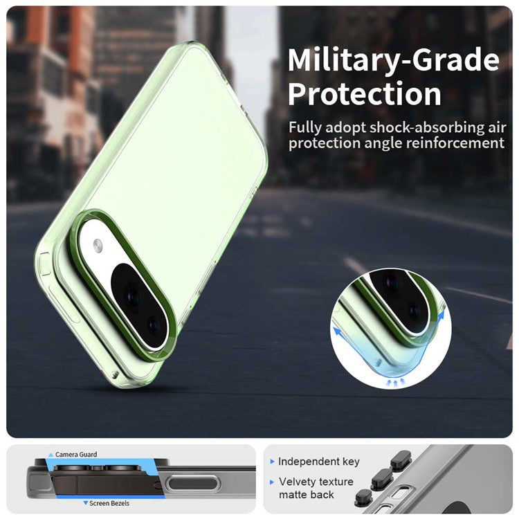 For Google Pixel 9 / 9 Pro Case PC+TPU+PET Matte Anti-Drop Phone Back Cover - Green