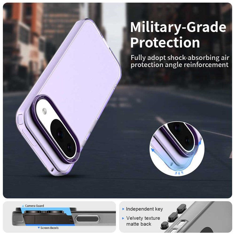 For Google Pixel 9 / 9 Pro Case PC+TPU+PET Matte Anti-Drop Phone Back Cover - Purple