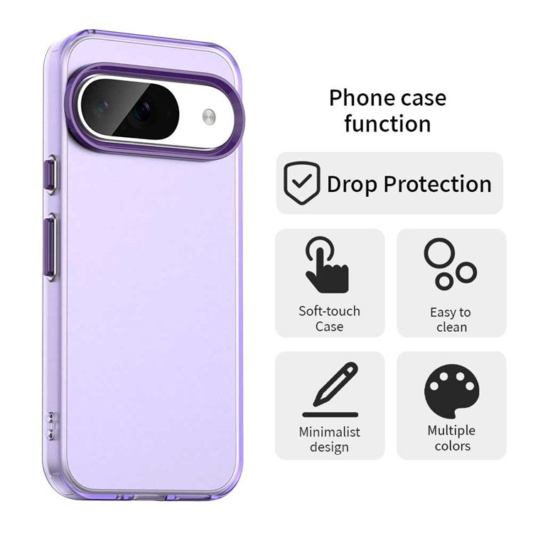 For Google Pixel 9 / 9 Pro Case PC+TPU+PET Matte Anti-Drop Phone Back Cover - Purple