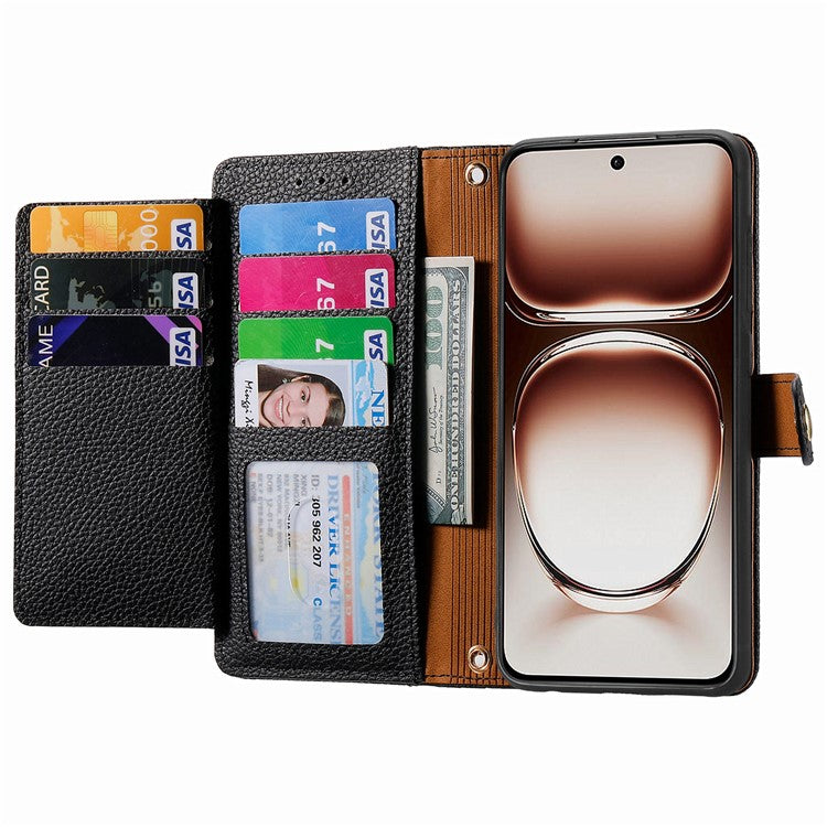 RFID Blocking Case For Oppo A3x 4G / A40 4G / A60 5G Zipper Pocket Leather Wallet Phone Cover - Black