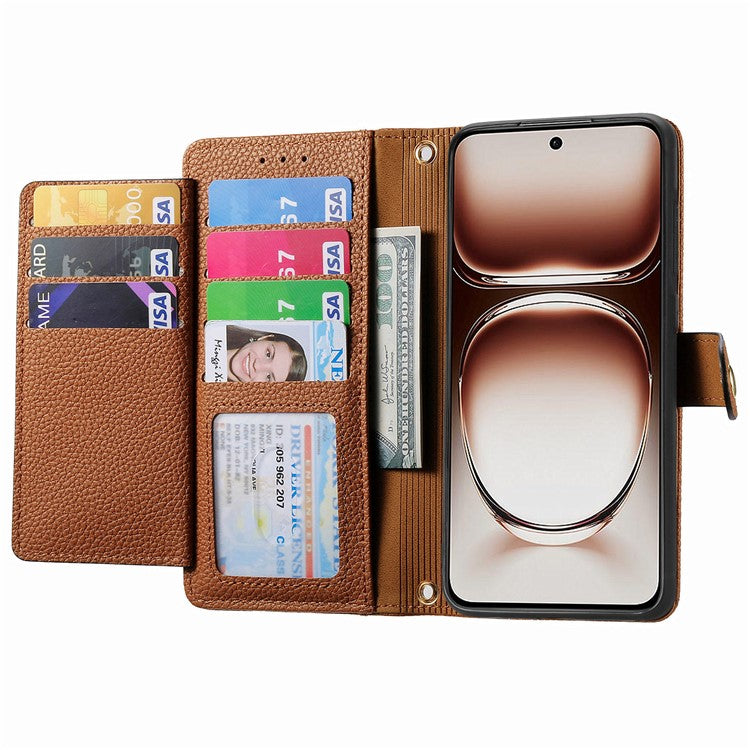 RFID Blocking Case For Oppo A3x 4G / A40 4G / A60 5G Zipper Pocket Leather Wallet Phone Cover - Brown