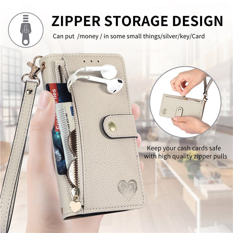 RFID Blocking Case For Oppo A3x 4G / A40 4G / A60 5G Zipper Pocket Leather Wallet Phone Cover - Grey