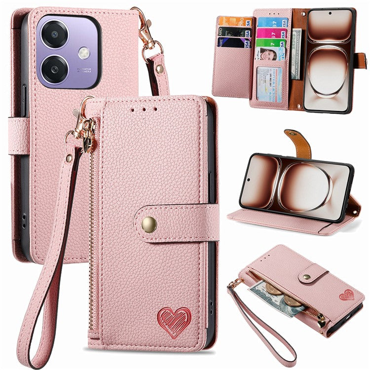 RFID Blocking Case For Oppo A3x 4G / A40 4G / A60 5G Zipper Pocket Leather Wallet Phone Cover - Pink