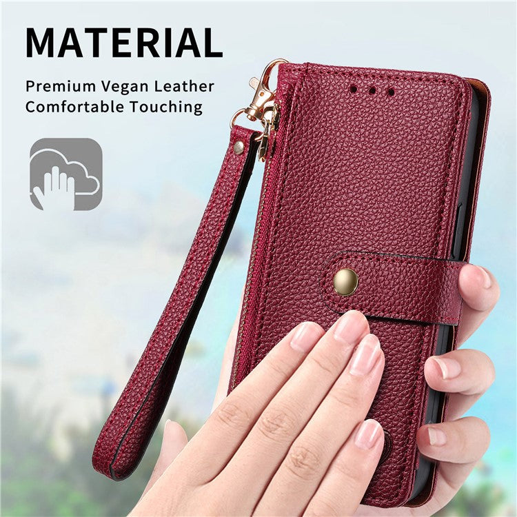 RFID Blocking Case For Oppo A3x 4G / A40 4G / A60 5G Zipper Pocket Leather Wallet Phone Cover - Red